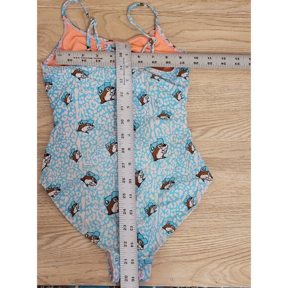 Buc-ee’s Leopard Blue Orange One Piece Adjustable Straps Swim Suit 2025 Medium - Picture 2 of 4